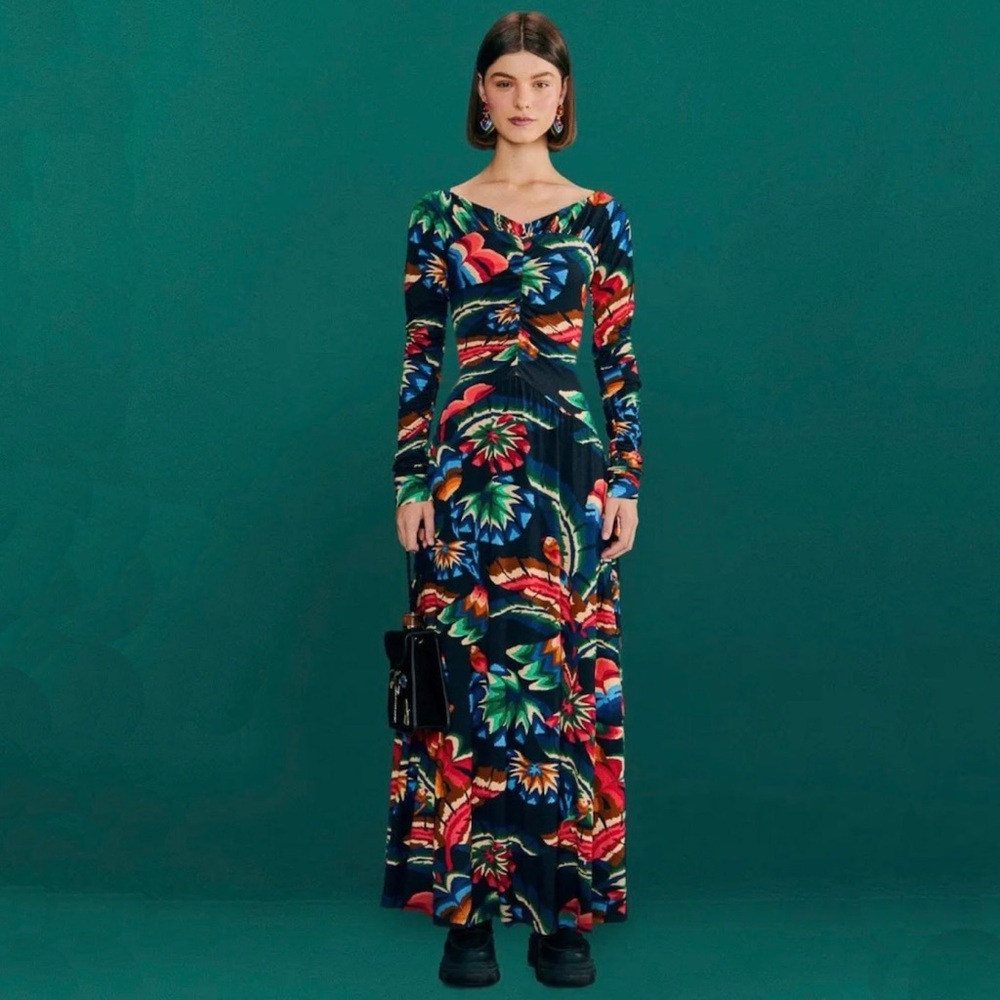 NWT FARM RIO Black Chevron Forest Lenzing™ Ecovero™ Viscose Dress Maxi